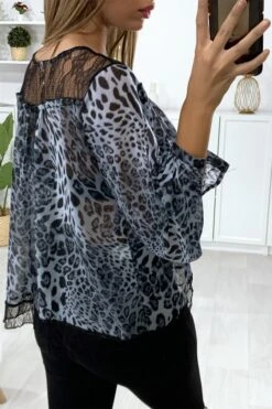 Blouse Motif Leopard Gris Avec Dentelle Au Buste -Promos Raffinoux Boutique blouse motif leopard gris avec dentelle au buste 3