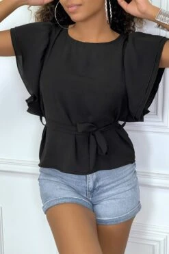 Blouse Noir à Volant Et Ceinture -Promos Raffinoux Boutique blouse noir a volant et ceinture 4