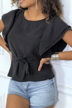 Blouse Noir à Volant Et Ceinture -Promos Raffinoux Boutique blouse noir a volant et ceinture 5