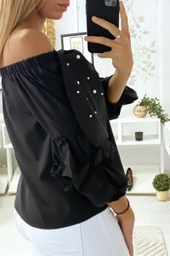 Blouse Noir Avec Papillons Ornée De Strass à L'avant -Promos Raffinoux Boutique blouse noir avec papillons ornee de strass a l avant 4