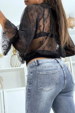 Blouse Noire En Tulle Et Dentelle à Volant Col Fraise -Promos Raffinoux Boutique blouse noire en tulle et dentelle a volant col fraise 2