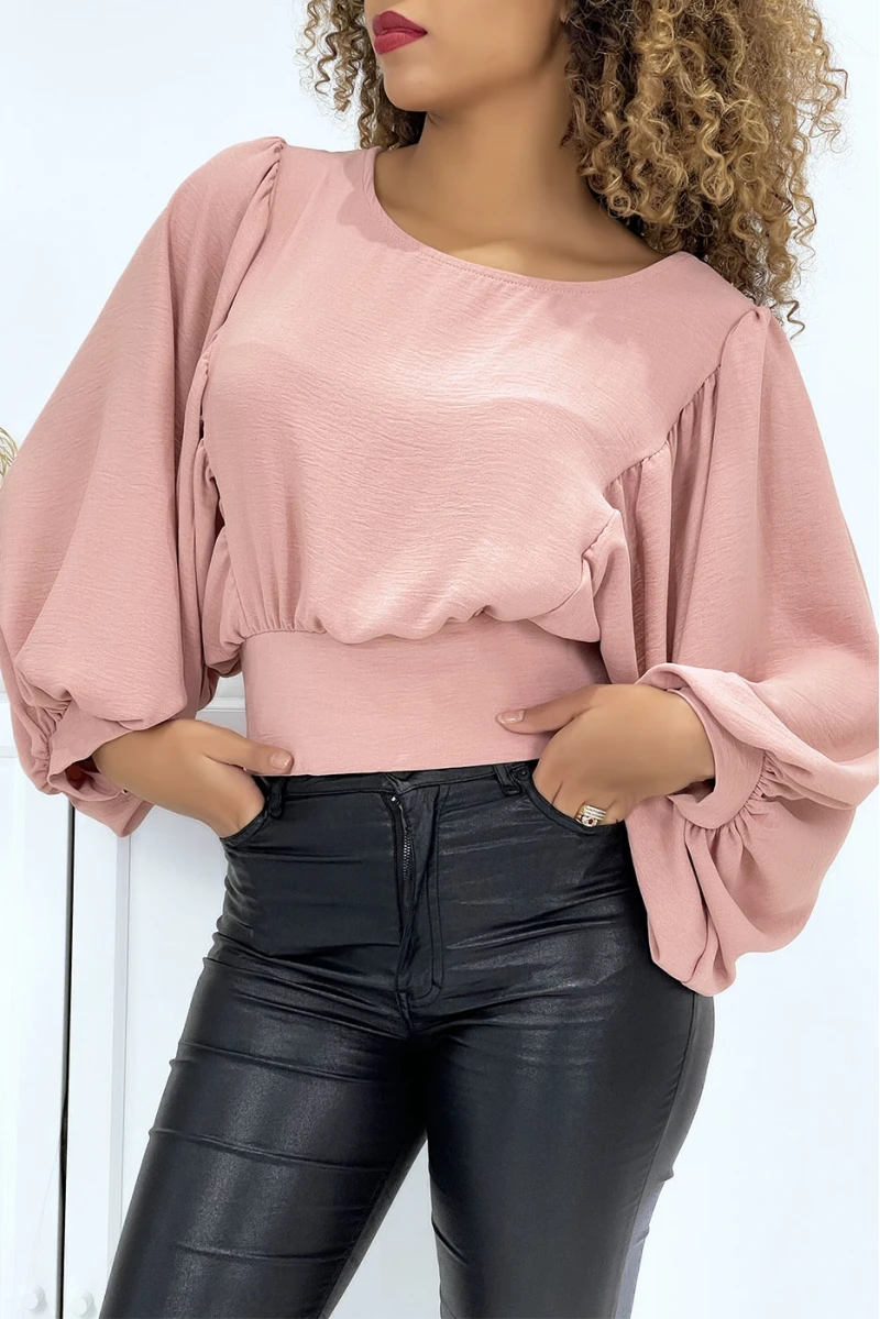 Blouse Rose à Manches Ballons Femme 2 Blouse Rose à Manches Ballons Femme – Image 2