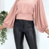 Blouse Rose à Manches Ballons Femme