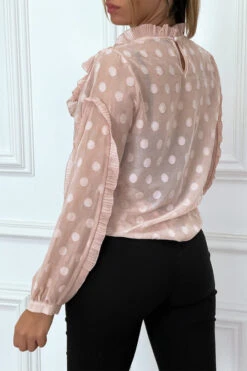 Blouse Rose à Volant Et Pois Col Claudine