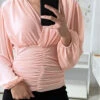 Blouse Rose Croisé Au Buste Et Cintré à La Taille