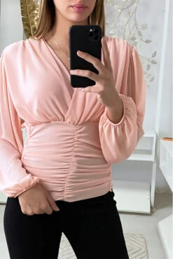 Blouse Rose Croisé Au Buste Et Cintré à La Taille