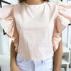 Blouse Rose Très Chic Avec Volant Aux Manches