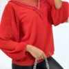 Blouse Rouge Avec Dentelle Et Manches Plissé