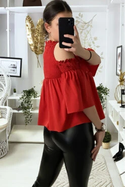 Blouse Rouge épaules Dénudé Foncé Devant Avec Paillettes -Promos Raffinoux Boutique blouse rouge epaules denude fonce devant avec paillettes 5