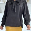 Blouse Satinée Noir Femme