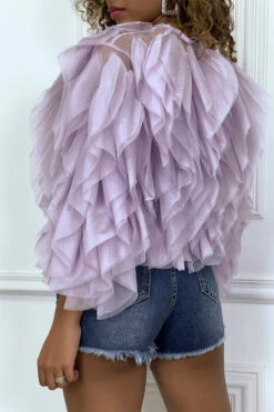 Blouse Transparente Lila à Manches Longues, Avec Volants En Tulle -Promos Raffinoux Boutique blouse transparente lila a manches longues avec volants en tulle 5