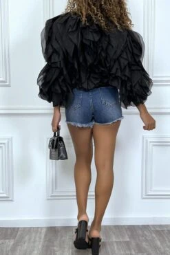 Blouse Transparente Noire à Manches Longues, Avec Volants En Tulle -Promos Raffinoux Boutique blouse transparente noire a manches longues avec volants en tulle 5