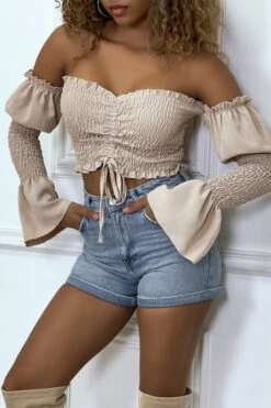 Bustier Beige Ajustable à Manches Volant -Promos Raffinoux Boutique bustier beige ajustable a manches volant 2