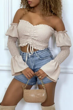 Bustier Beige Ajustable à Manches Volant