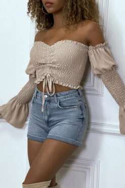Bustier Beige Ajustable à Manches Volant -Promos Raffinoux Boutique bustier beige ajustable a manches volant 3