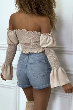Bustier Beige Ajustable à Manches Volant -Promos Raffinoux Boutique bustier beige ajustable a manches volant 4