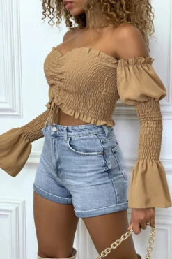 Bustier Camel Ajustable à Manches Volant -Promos Raffinoux Boutique bustier camel ajustable a manches volant 2