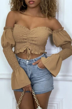 Bustier Camel Ajustable à Manches Volant