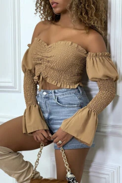 Bustier Camel Ajustable à Manches Volant -Promos Raffinoux Boutique bustier camel ajustable a manches volant 3