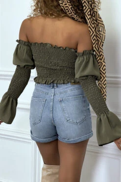 Bustier Kaki Ajustable à Manches Volant -Promos Raffinoux Boutique bustier kaki ajustable a manches volant 4