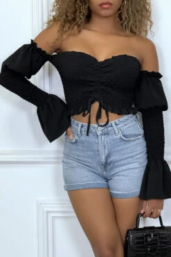 Promos Raffinoux Boutique -Promos Raffinoux Boutique bustier noir ajustable a manches volant 1