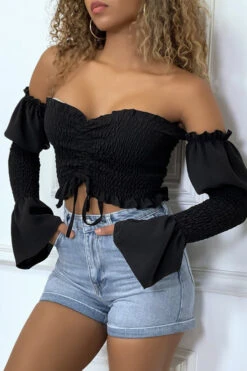 Bustier Noir Ajustable à Manches Volant -Promos Raffinoux Boutique bustier noir ajustable a manches volant 3