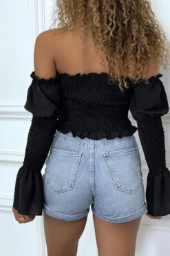 Bustier Noir Ajustable à Manches Volant -Promos Raffinoux Boutique bustier noir ajustable a manches volant 4