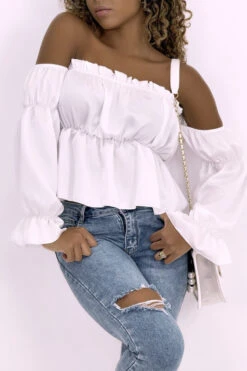 Bustier Satiné Blanc Avec Manches à Part -Promos Raffinoux Boutique bustier satine blanc avec manches a part 3