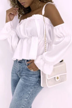 Bustier Satiné Blanc Avec Manches à Part -Promos Raffinoux Boutique bustier satine blanc avec manches a part 4