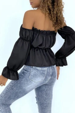 Bustier Satiné Noir Avec Manches à Part -Promos Raffinoux Boutique bustier satine noir avec manches a part 2