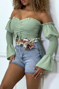 Bustier Vert Ajustable à Manches Volant -Promos Raffinoux Boutique bustier vert ajustable a manches volant 2