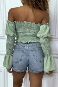 Bustier Vert Ajustable à Manches Volant -Promos Raffinoux Boutique bustier vert ajustable a manches volant 4