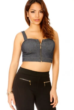 Bustier Zippé En Jeans Bleu Avec Bretelles Et Bonnet. Top Femme 2851 -Promos Raffinoux Boutique bustier zippe en jeans bleu avec bretelles et bonnet top femme 2851 2