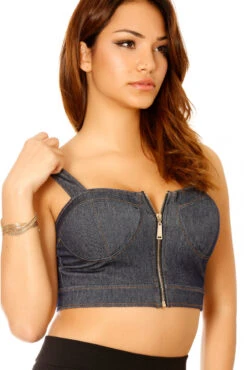 Bustier Zippé En Jeans Bleu Avec Bretelles Et Bonnet. Top Femme 2851 -Promos Raffinoux Boutique bustier zippe en jeans bleu avec bretelles et bonnet top femme 2851 3