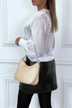 Chemise Blanche Avec Dentelle Plissé Et Volant Très Chic -Promos Raffinoux Boutique chemise blanche avec dentelle plisse et volant tres chic 2