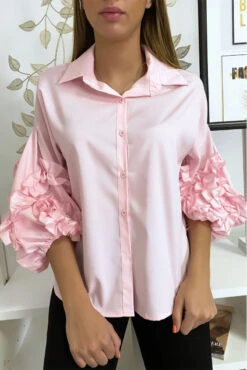 Chemise Rose Avec Des Manches Ample à Volant -Promos Raffinoux Boutique chemise rose avec des manches ample a volant 2