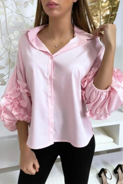 Chemise Rose Avec Des Manches Ample à Volant