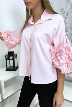 Chemise Rose Avec Des Manches Ample à Volant -Promos Raffinoux Boutique chemise rose avec des manches ample a volant 4