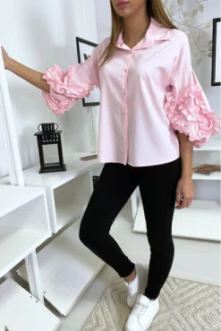 Chemise Rose Avec Des Manches Ample à Volant -Promos Raffinoux Boutique chemise rose avec des manches ample a volant 5