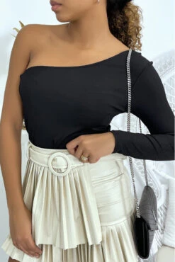 Crop-top Noir Pas Chère -Promos Raffinoux Boutique cop top noir a une manche 6