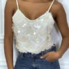Crop Top Blanc Ecru En Sequins