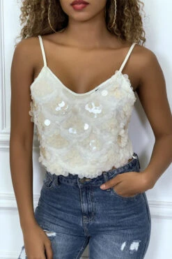 Crop Top Blanc Ecru En Sequins