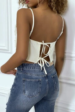 Crop Top Blanc Ecru En Sequins -Promos Raffinoux Boutique crop top blanc ecru en sequins 3