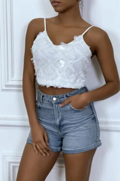 Crop Top Blanc En Sequins