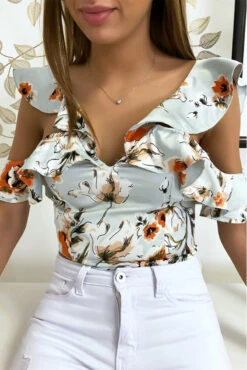 Crop Top Bleu à Fleur -Promos Raffinoux Boutique crop top bleu a fleur 2