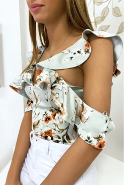 Crop Top Bleu à Fleur -Promos Raffinoux Boutique crop top bleu a fleur 3