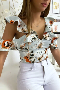 Crop Top Bleu à Fleur -Promos Raffinoux Boutique crop top bleu a fleur 4