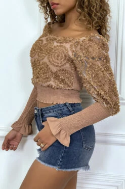 Crop Top Camel Manches Longues à Froufrous -Promos Raffinoux Boutique crop top camel manches longues a froufrous 4