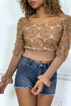 Crop Top Camel Manches Longues à Froufrous -Promos Raffinoux Boutique crop top camel manches longues a froufrous 6