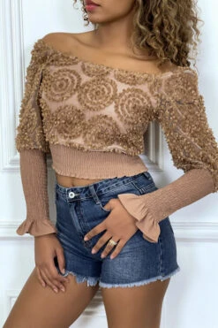 Crop Top Camel Manches Longues à Froufrous -Promos Raffinoux Boutique crop top camel manches longues a froufrous 9